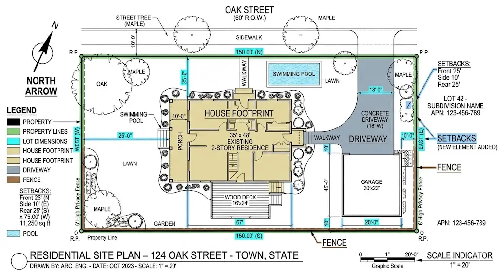 Site plan diagram showing labeled components required for permit approval