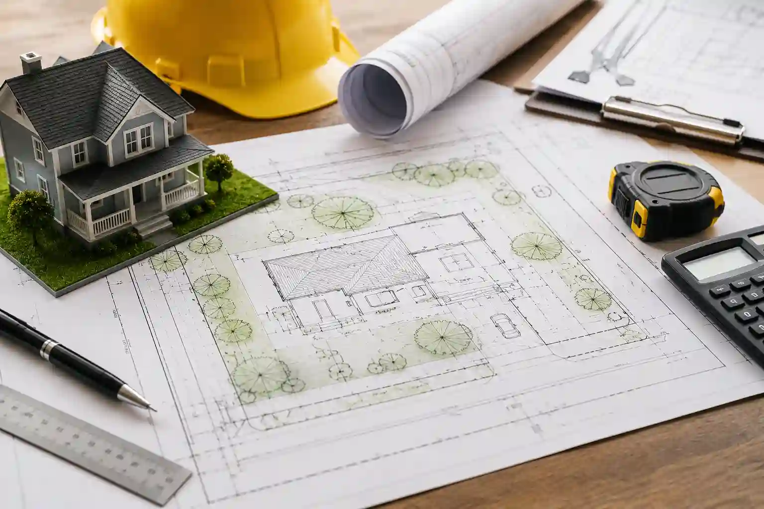 Professional Site Plan for a Building Permit showing a residential property layout, house footprint, property lines, and permit drawing tools