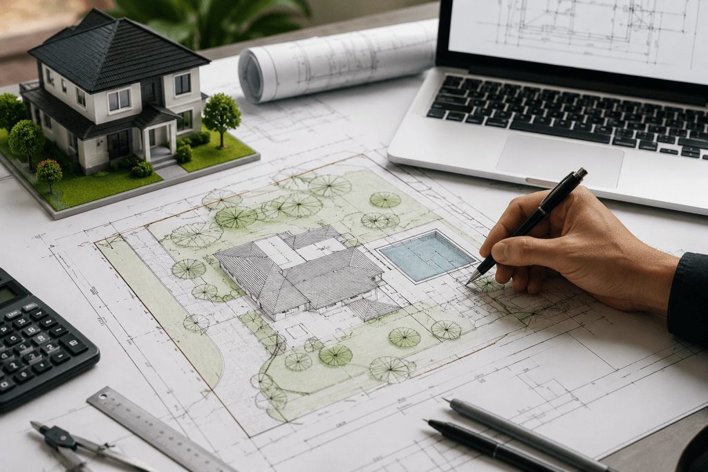 Professional site plan with Lot Coverage Calculation for a residential building permit application