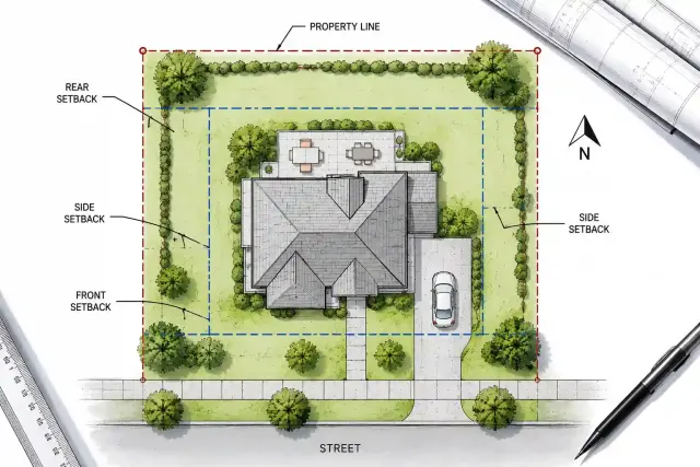 Detailed residential permit site plan showing building and lot layout