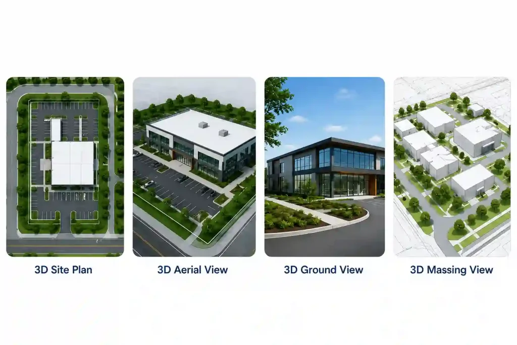 Comparison of four types of 3D site visualization models.