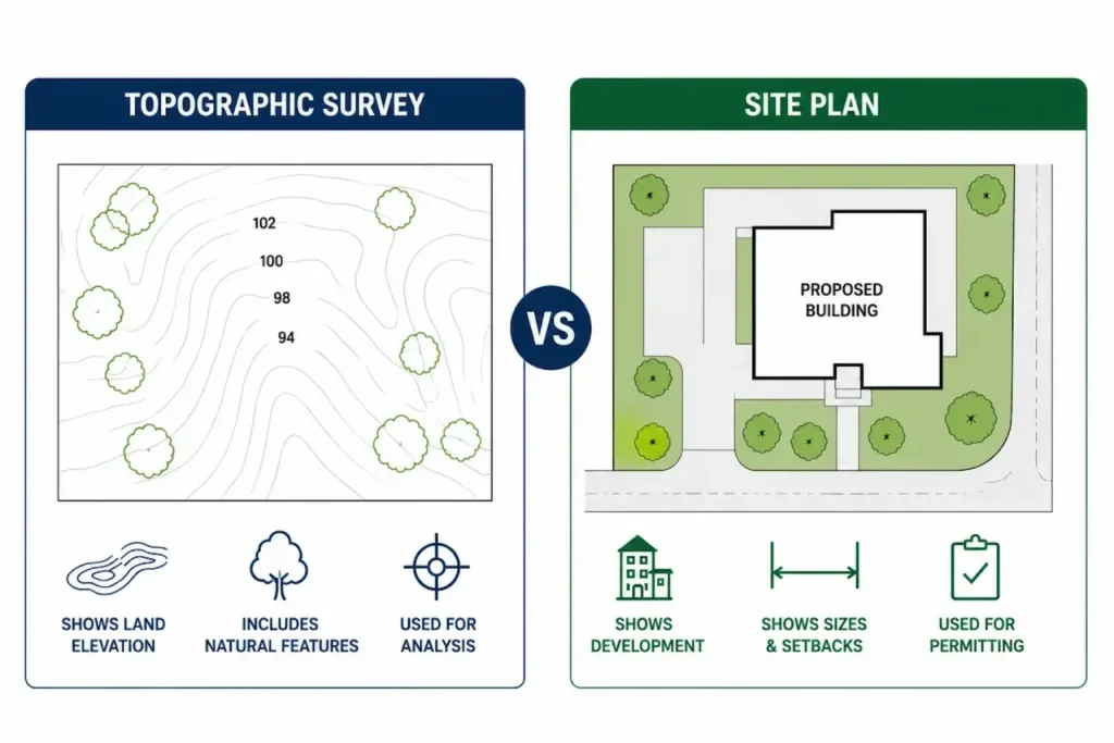 Topographic Survey vs Site Plan: What’s the Difference?