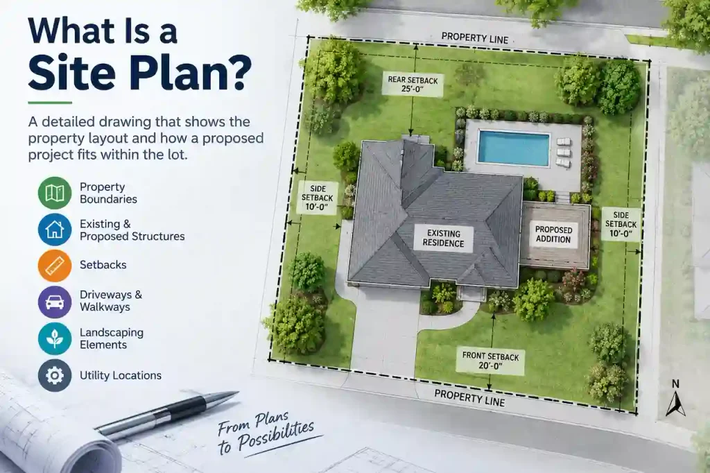 Site plan showing property layout and setbacks