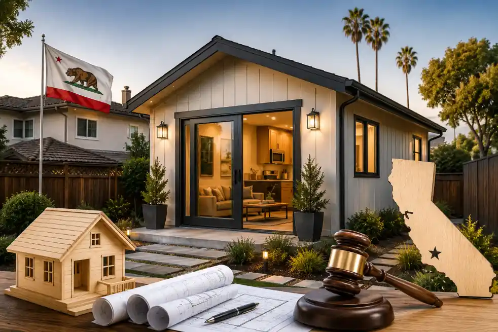 Modern backyard accessory dwelling unit (ADU) in California illustrating California ADU laws and permit requirements