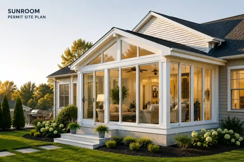 Modern home with a sunroom permit site plan for an enclosed addition