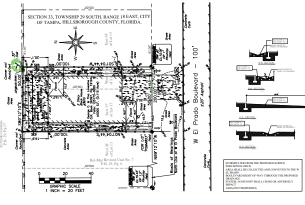 Original project drawing excerpt: Screened Porch Greenspace and Drainage Permit Corrections