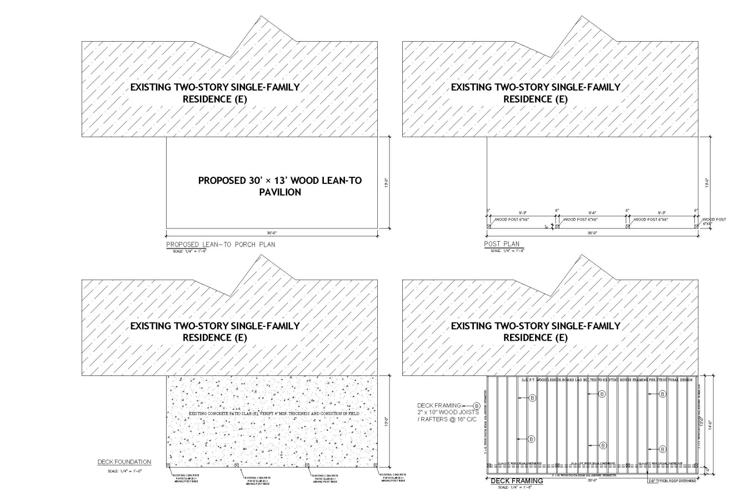 Original project drawing excerpt: 390 SF Covered Porch: Roof, Framing and Permit Drawings