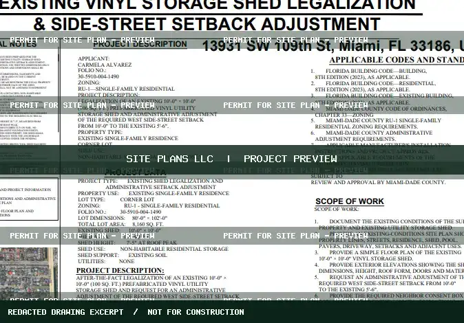 Cropped, permanently watermarked project drawing excerpt for Existing Shed Permit Legalization and Setback Review