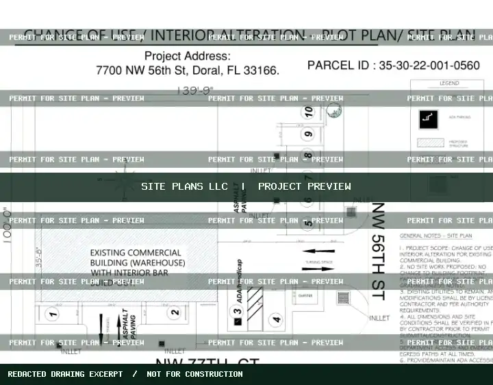Cropped, permanently watermarked project drawing excerpt for Commercial Warehouse Change-of-Use Permit Drawing Set