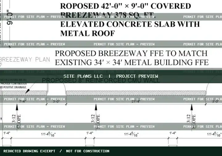 Cropped, permanently watermarked project drawing excerpt for 378 SF Breezeway: Roof, CMU Wall and Slab Coordination